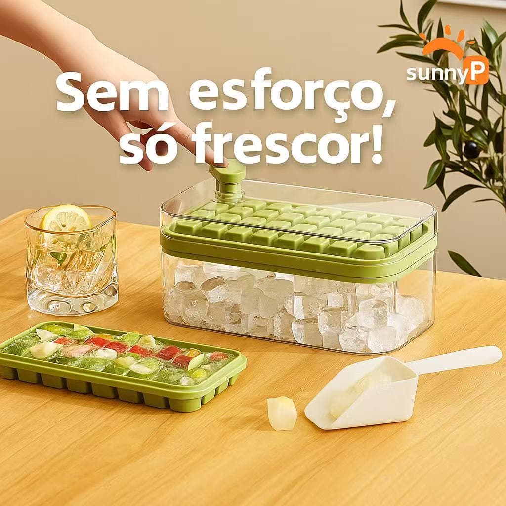 Forma de Gelo Bandeja Dupla de 64  Cubos de Gelo com Tampa Geladeira Freezer com espatula