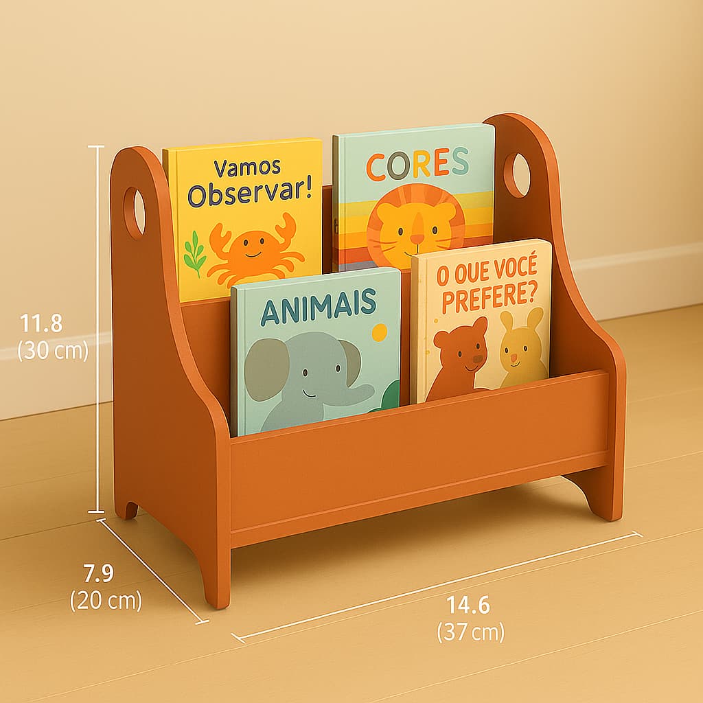 Revisteiro Infantil MDF 18mm 37x30x20cm | Porta Livros Montessoriano para Quarto e Brinquedoteca