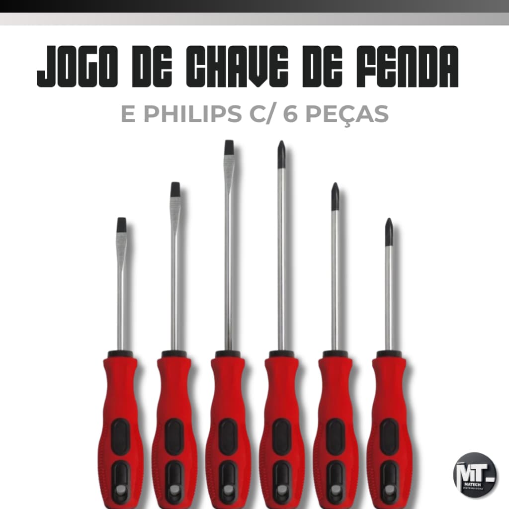 Kit 6 Chave de Fenda e Philips Ponta Imantada 6mm x 100mm-150mm Resistente Jogo De Chaves Ferramenta