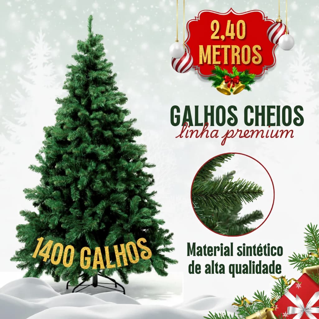 Arvore de Natal Festa Natalina Família Confraternização Pinheiro 2,40 de Altura 1.400 Galhos