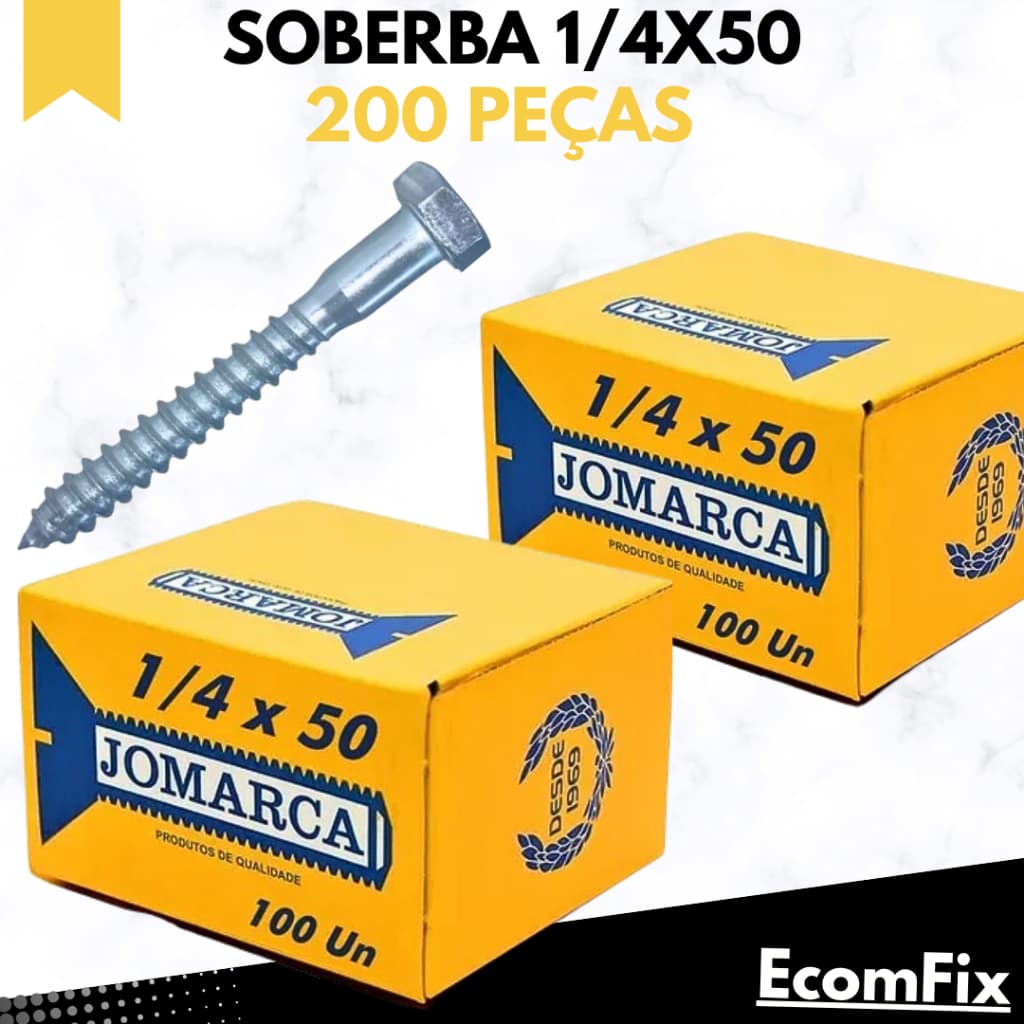 Parafuso Sextavado Rosca Soberba 1/4x50 Caixa Com 200 Peças - JOMARCA