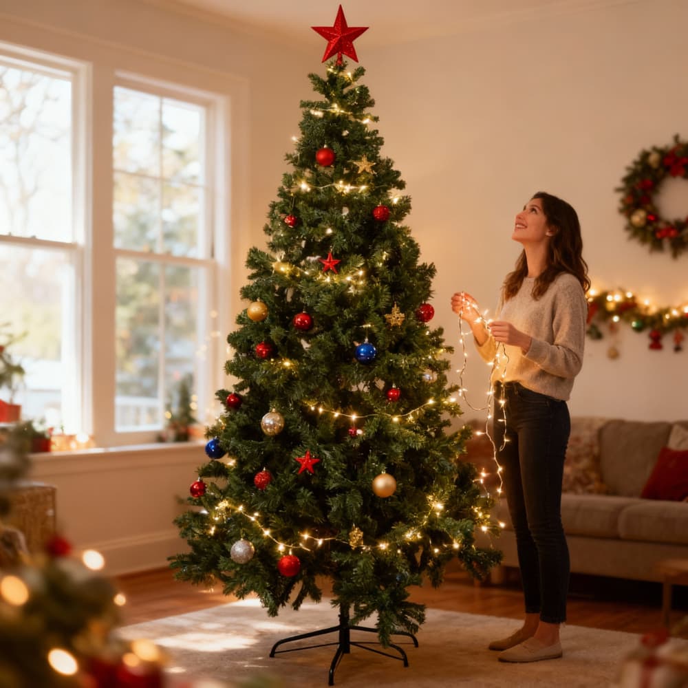Árvore Natal Pinheiro Verde Realista Luxo Grande Montagem Fácil Estrutura Reforçada Enfeite Natal