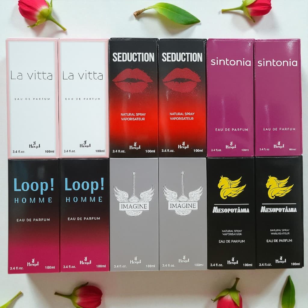 Perfumes de 100ml cada kit com 12 Unidades – Kit Completo com 6 Femininos e 6 Masculinos