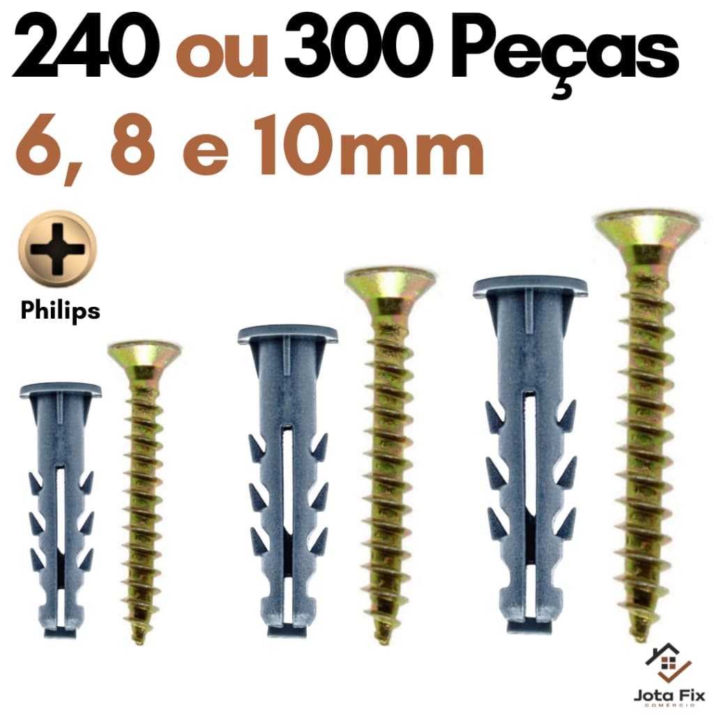 Kit Parafuso com Bucha 6 8 10 com Anel Aba 250 pçs Parafusos Philips Buchas 5mm 6mm 8mm 10mm