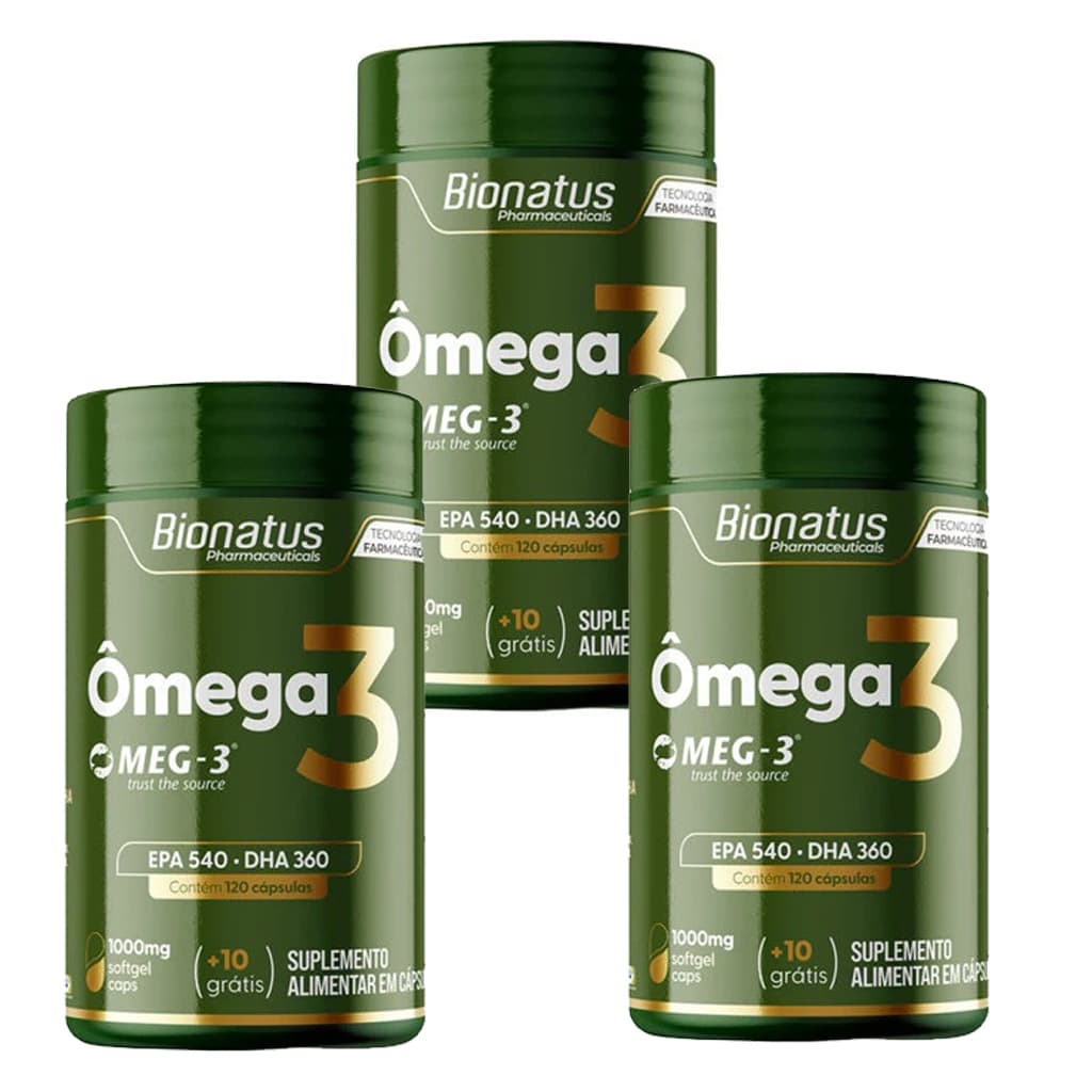 Ômega 3 Green 1000mg Com 130 Cápsulas Cada Frasco Bionatus Com Certificado Meg3 Produto de Qualidade