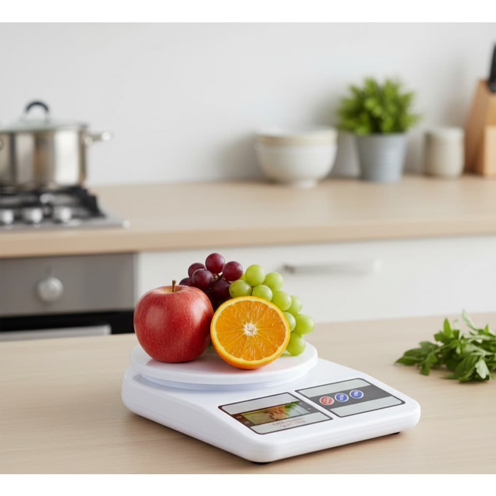 Balança Digital De Cozinha 10kg Branca Precisão Alta Com Função Tara E Visor Lcd Pesa