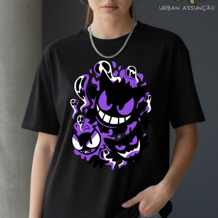 Camiseta Unissex Gengar Pokémon Desenho Anime  100% Algodão Pluz Size Oversized Premium