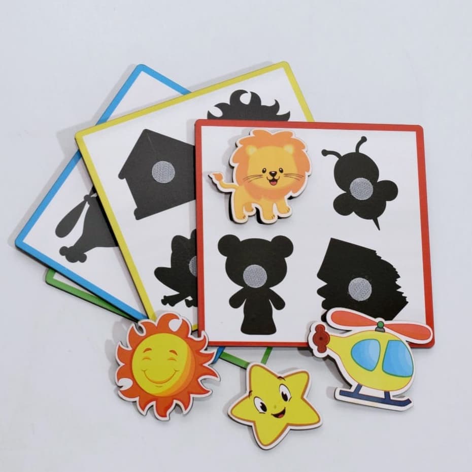 Tabuleiro Educativo Sombras Montessori 20 Peças Autismo Velcro Para Crianças