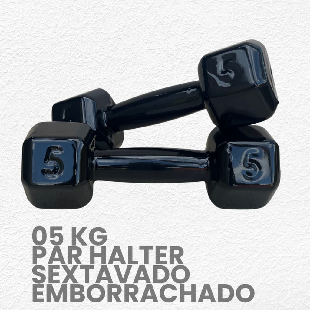 Par Halter Sextavado Emborrachado 5kg (2 Unidades) – Peso de Academia, Musculação e Treino Em Casa