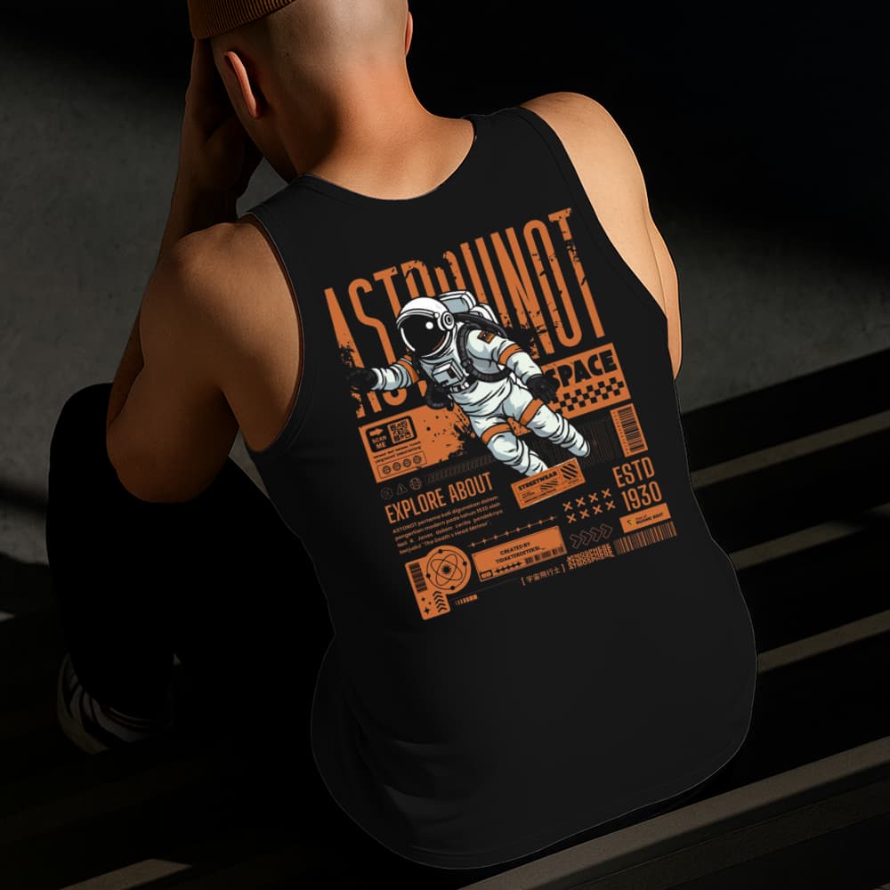 Camiseta Regata Masculina Estampada Astronauta Perdido Algodão Estilo Conforto Diário Tamanho P GG