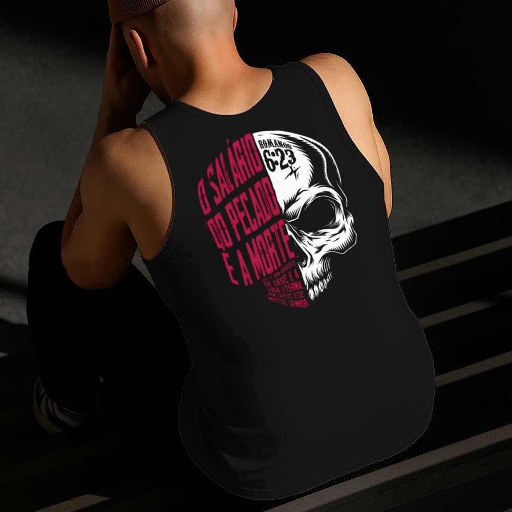 Camiseta Regata Masculina Estampada Caveira Religiosa Algodão Estilo Conforto Diário Do Tamanho P GG
