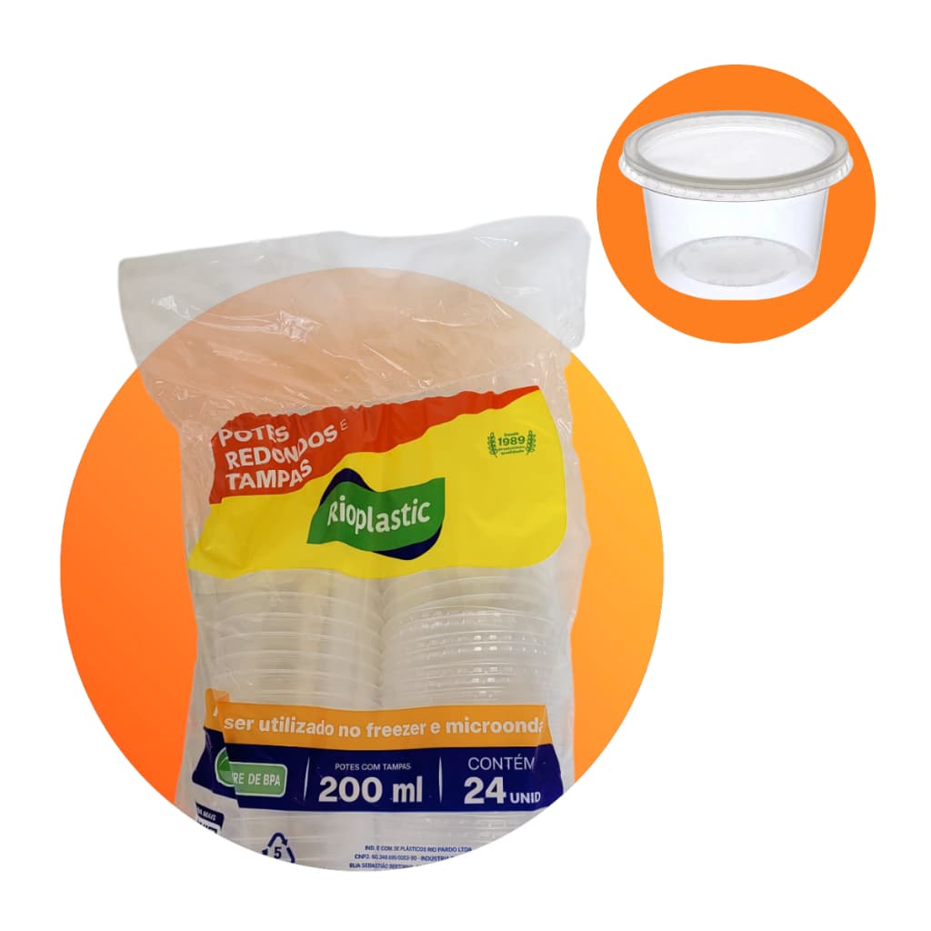 Kit 240 UNID Pote Redondo Bolo Pote Sorvete Com Tampa 200ml Descartável Rioplastic