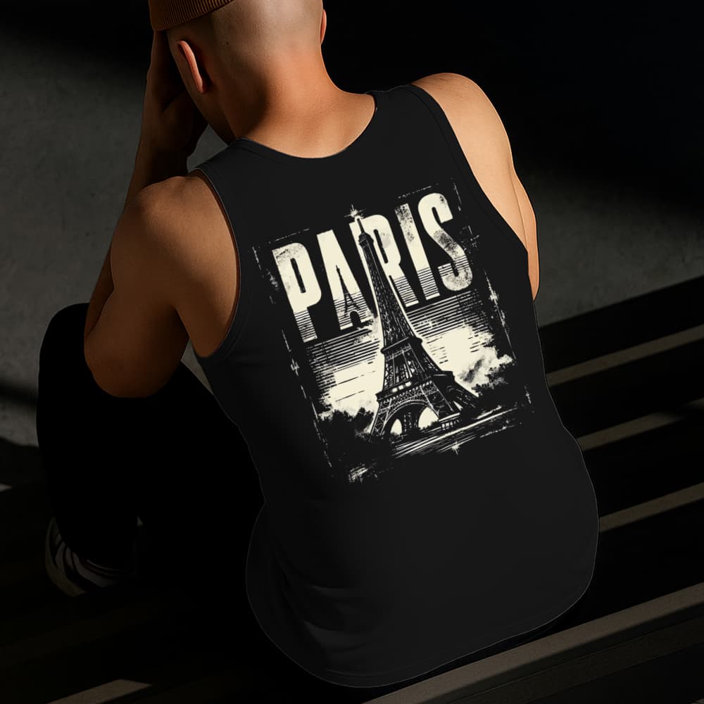 Camiseta Regata Masculina Estampada Paris 100% Algodão Estilo Conforto Diário Do Tamanho P ao GG