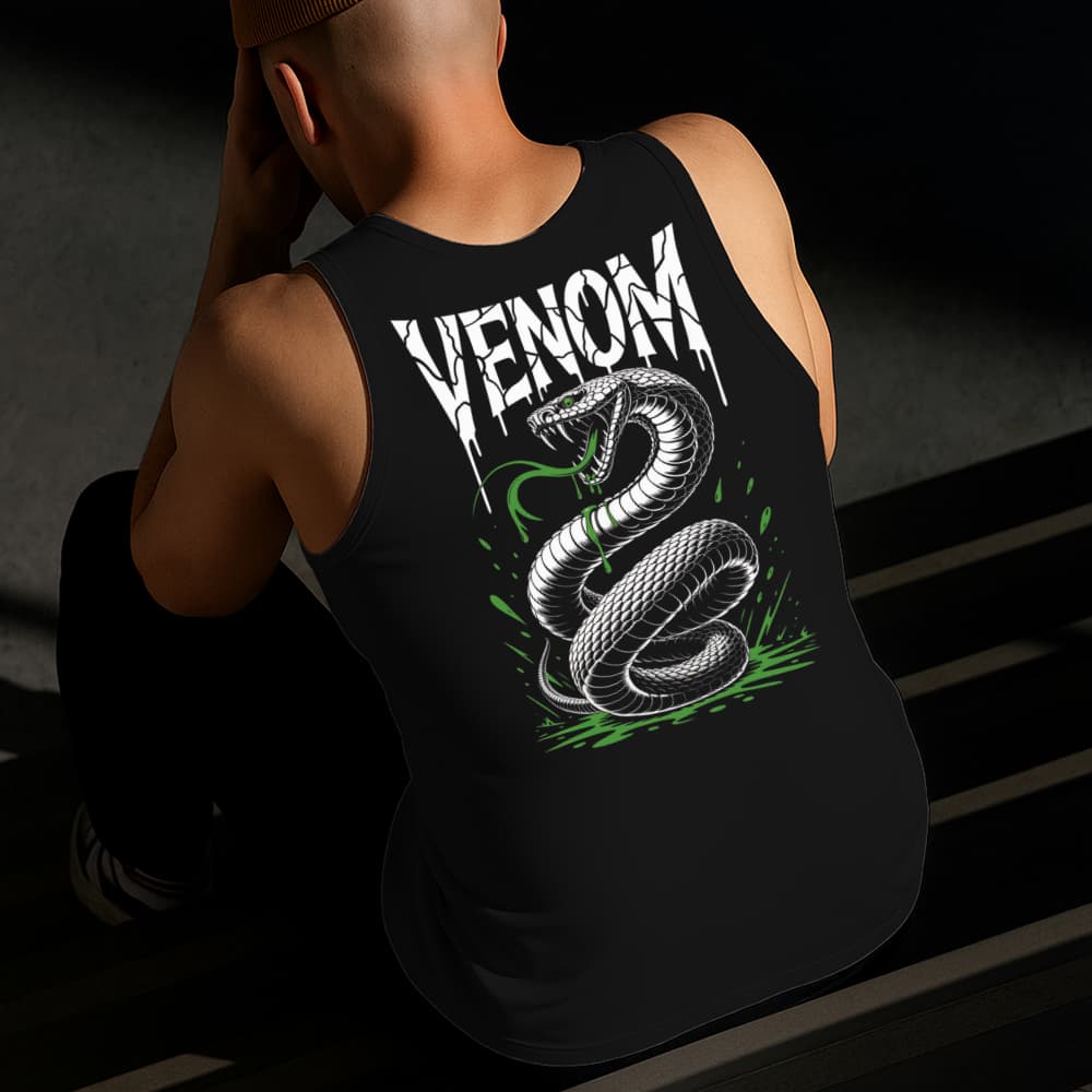 Camiseta Regata Masculina Estampada Cobra Venenosa Algodão Estilo Conforto Diário Do Tamanho P GG