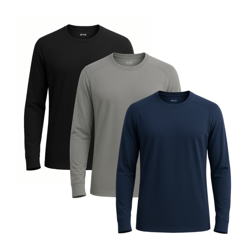 Kit 3 Camisas Dri UV Manga Longa com Punho Proteção Solar UV50+ Secagem Rápida Esportiva Unissex