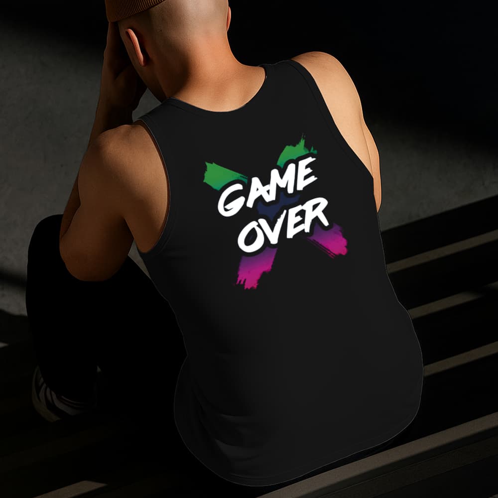 Camiseta Regata Masculina Estampada Game Over 100% Algodão Estilo Conforto Diário Do Tamanho P ao GG