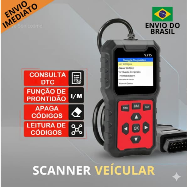 Scanner Automotivo OBD2, V315, multilínguagem Português BR, já no Brasil, Envio Imediato