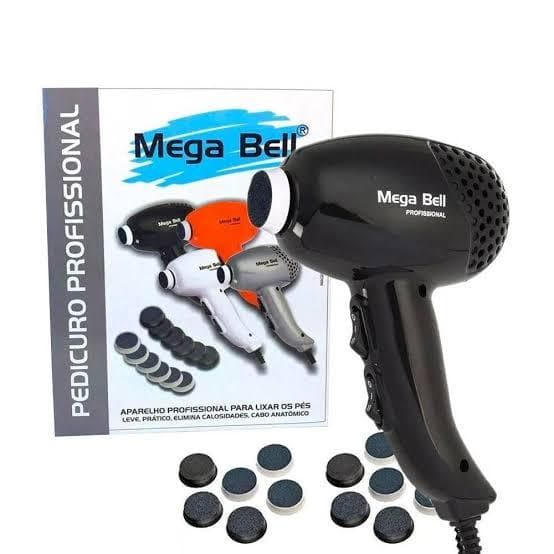 Pedicuro Elétrico Mega Bell Preto 127/220 – Profissional Esfoliador/Lixador de Pés com 12 Lixas