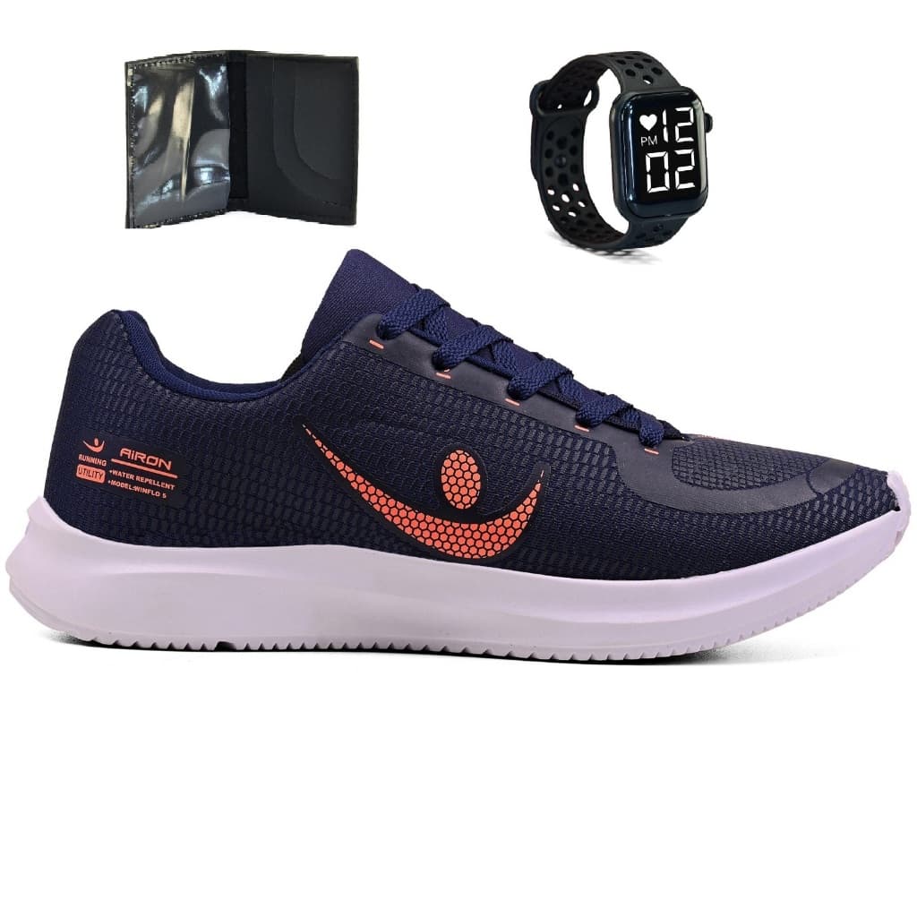 Tenis Masculino + Relogio + Carteira Esportivo Versatil Academia Corrida Caminhada Super leve e Macio