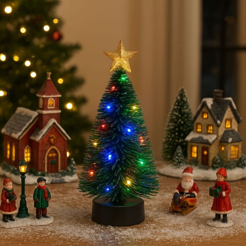 Mini Árvore de Natal  Charmosa e Compacta com Led – Decoração Mesa / Escritório / Sala , Vila de natal– Pronta para Uso