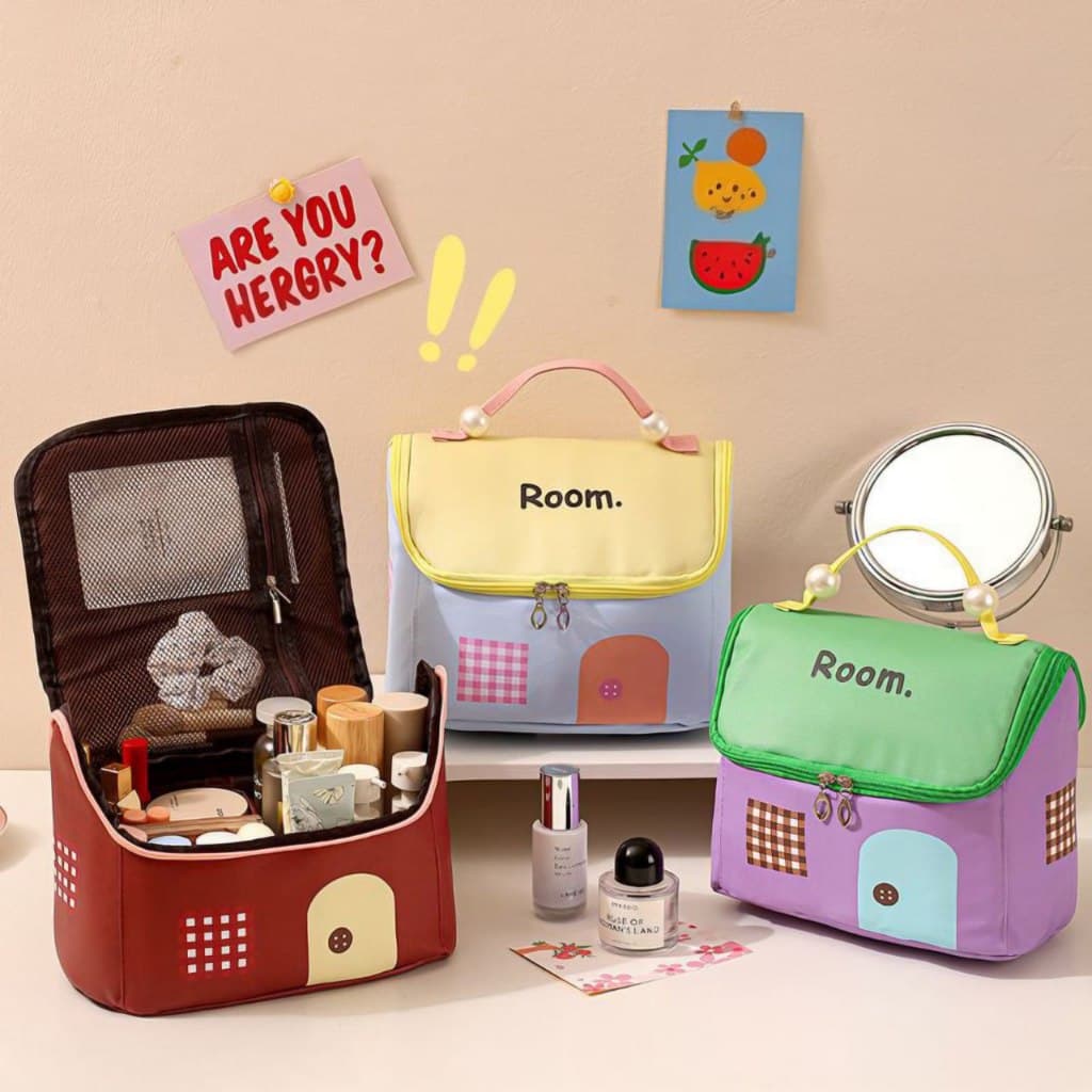 Necessaire Casinha Organizador Room Grande Capacidade p/ Viagem, Maquiagem Acessórios e Cosméticos