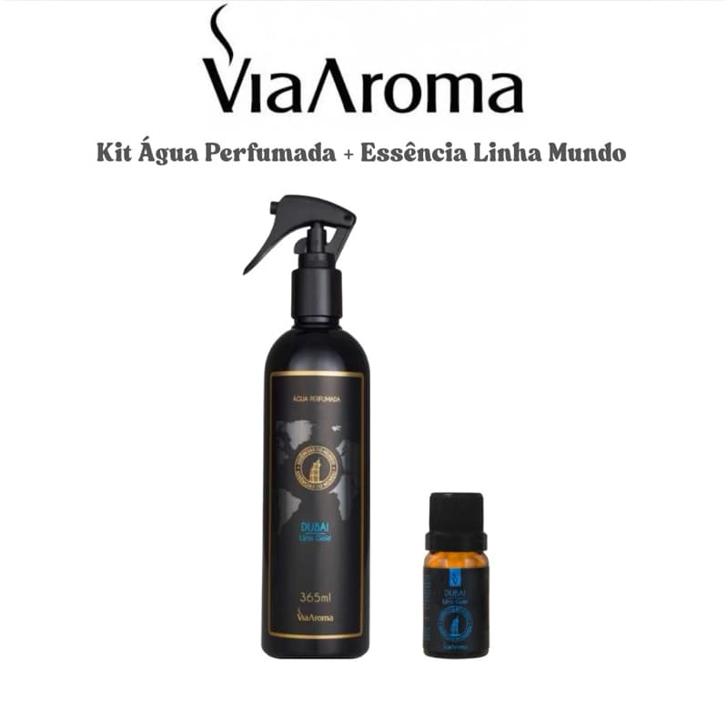 Kit Aromatizante Via Aroma Água Perfumada 365ml + Essência 10ml Linha Mundo