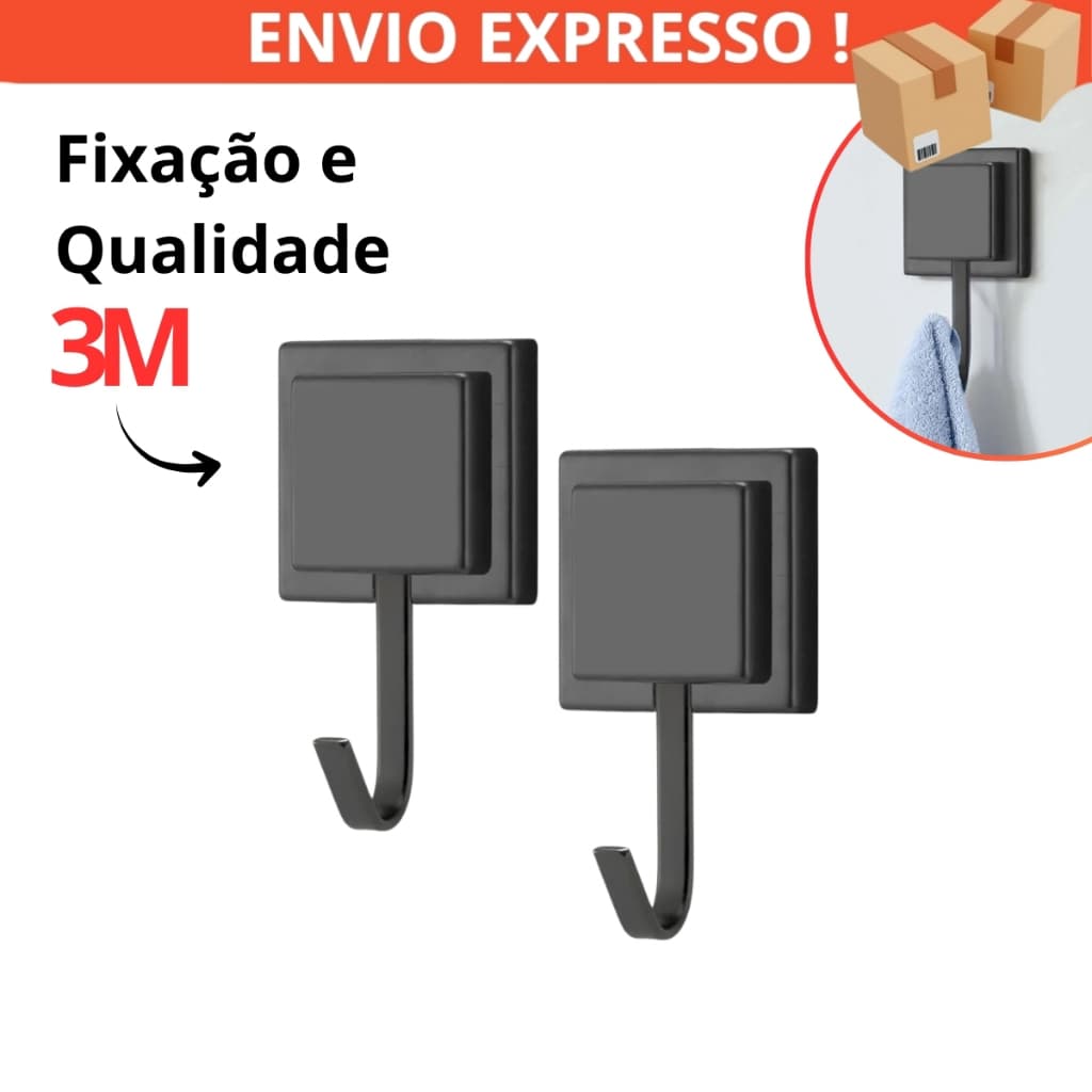 Gancho Cabide Porta Toalha de Rosto e Banho Parede Banheiro 3M Preto Arthi