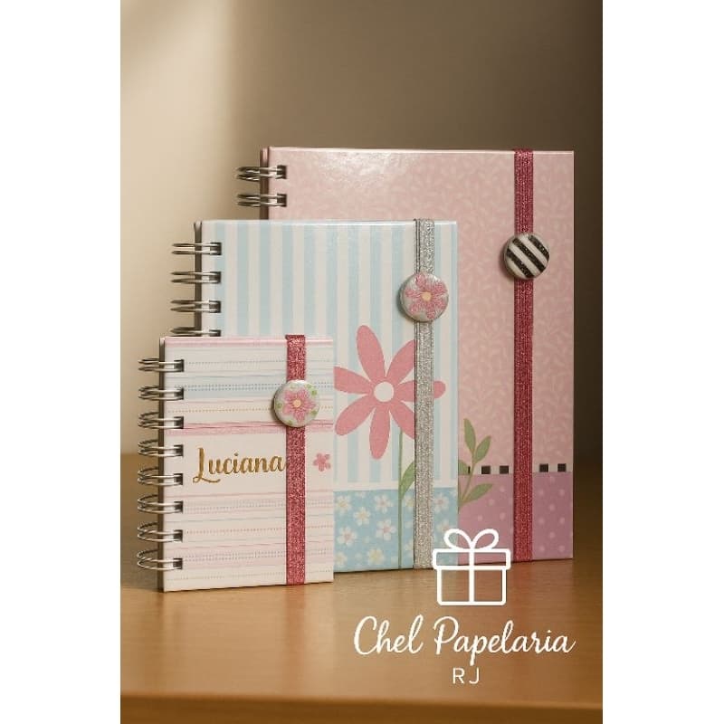 Kit 3 Cadernos Femininos A6 A5 B6 | Capa Floral Fofa | Linha Dourada | Presente Papelaria Cute