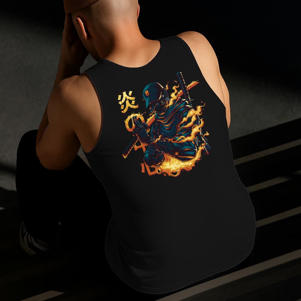 Camiseta Regata Masculina Estampada Samurai em Chamas Algodão Estilo Conforto Diário Do Tamanho P GG