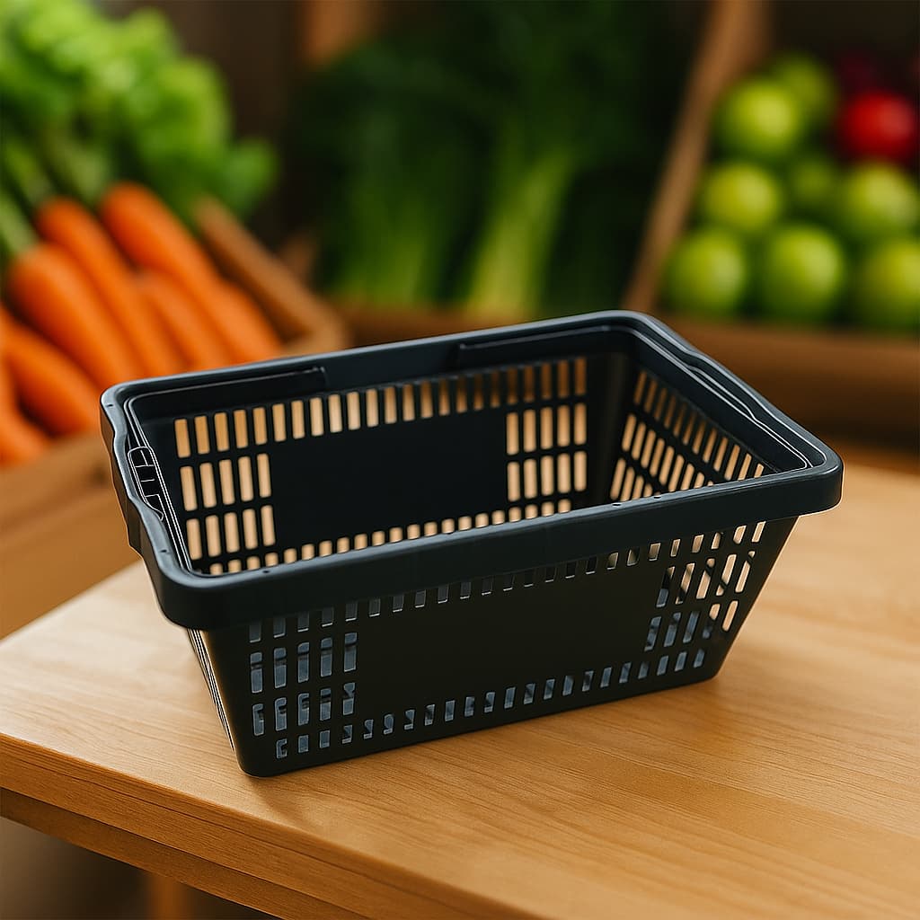 Caixa Plastica Vazada Hortifruti Feira Supermercado Preta 43cm Cesto Organizador Empilhável Deposito