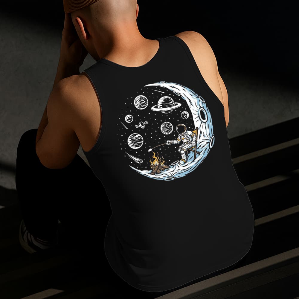 Camiseta Regata Masculina Estampada Astronauta Lua 100% Algodão Estilo Conforto Diário Tamanho P GG