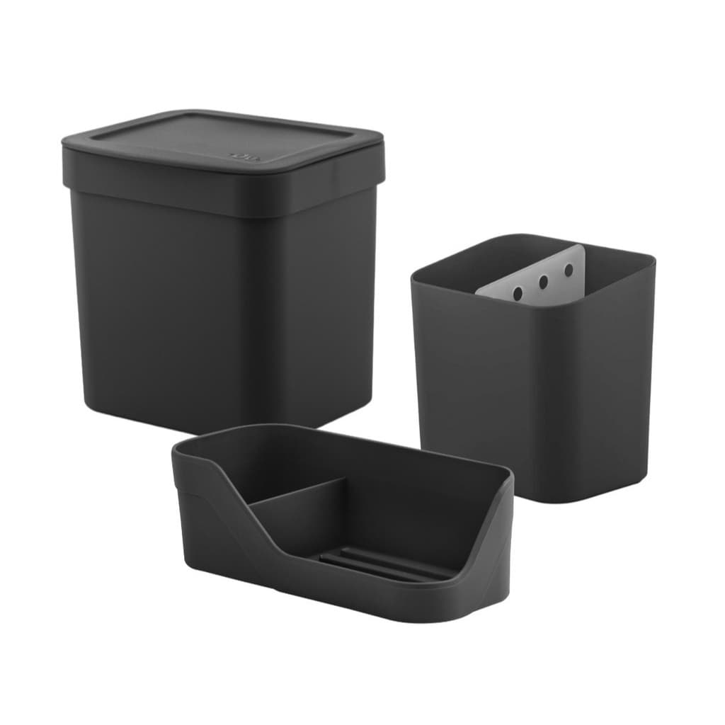 Kit Lixeira 2,5L + Organizador Pia Compacto + Escorredor Talheres Cozinha Organização Hotel