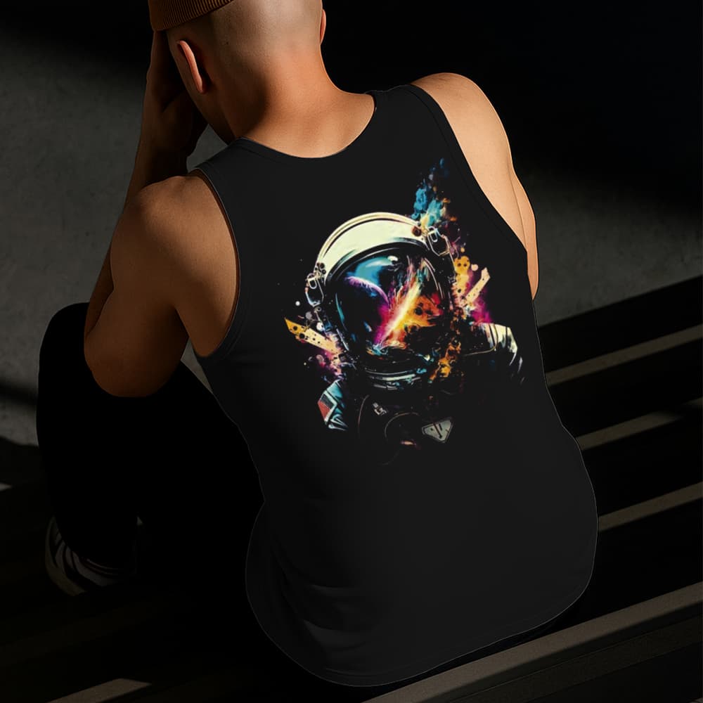 Camiseta Regata Masculina Estampada Astronauta Pintado Algodão Estilo Conforto Diário Tamanho P GG