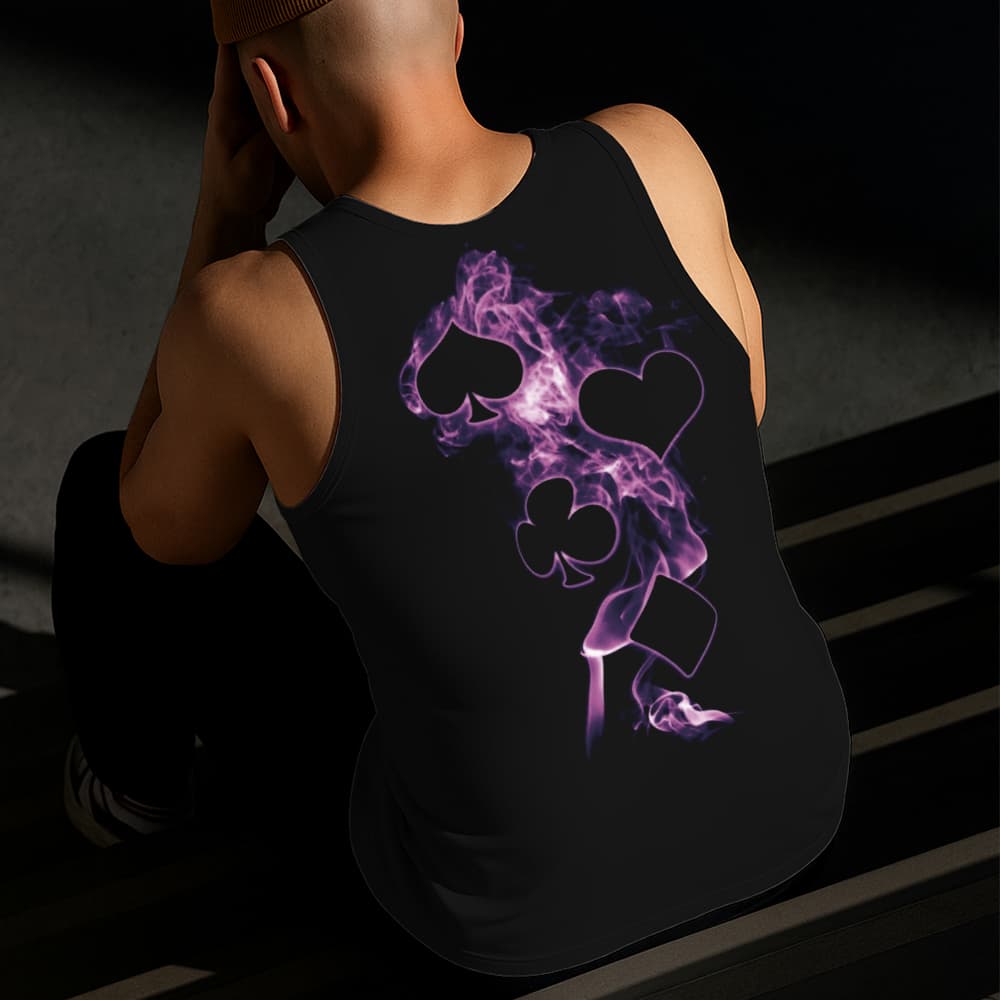 Camiseta Regata Masculina Estampada Baralho Roxo 100% Algodão Estilo Conforto Diário Do Tamanho P GG