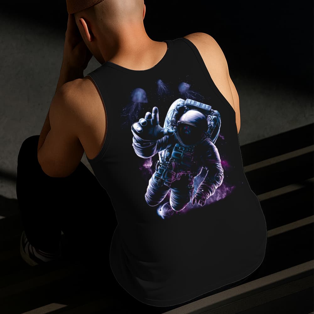 Camiseta Regata Masculina Estampada Astronauta no Mar Algodão Estilo Conforto Diário Do Tamanho P GG