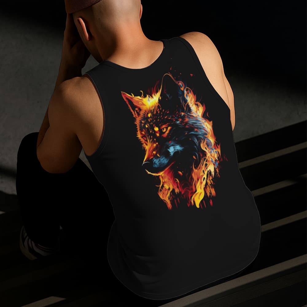 Camiseta Regata Masculina Estampada Lobo Laranja 100% Algodão Estilo Conforto Diário Do Tamanho P GG