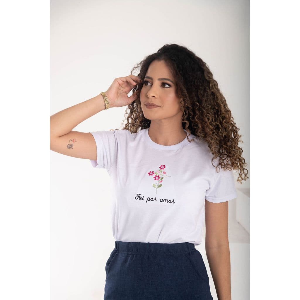 T-shirt Baby Look feminina, Bordado de alta Qualidade,Moda Cristã 100 Algodão fio 30 P,M,G e GG