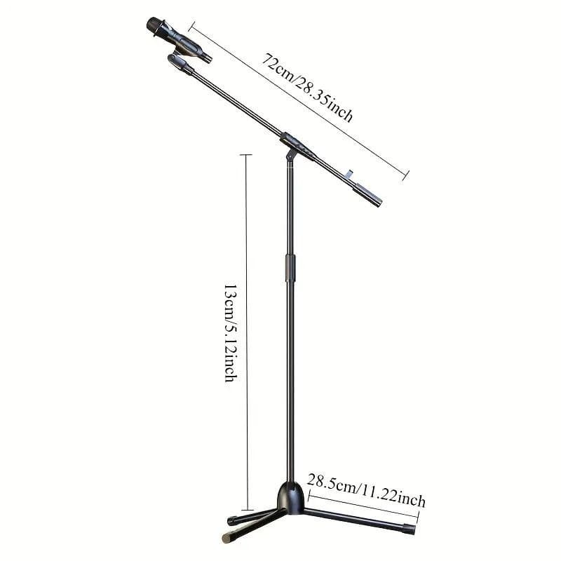 Pedestal P/ Microfone Profissional Duplo Girafa Ajustável com 2 Suportes e Cachimbo Estúdio e Palco