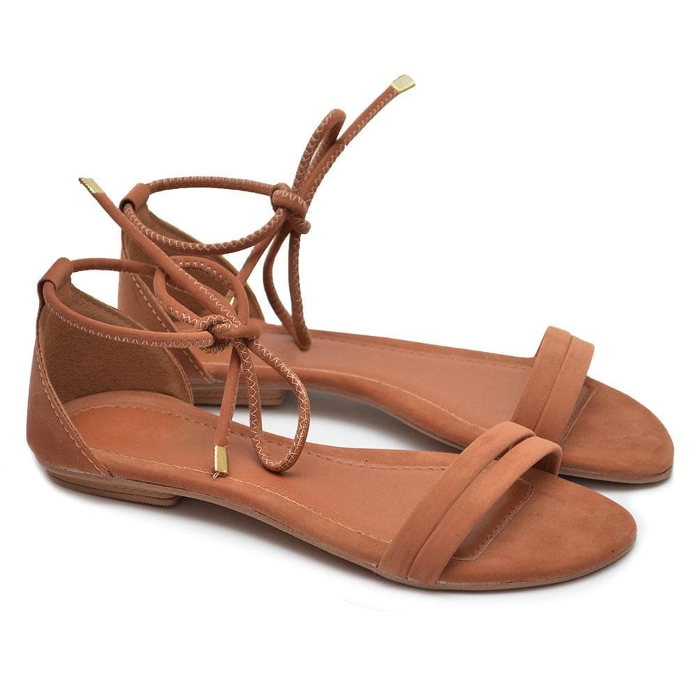 Sandália Rasteirinha Feminina Chinelo Rasteiro Sapato Nobuck Amarrar Verão Promoção