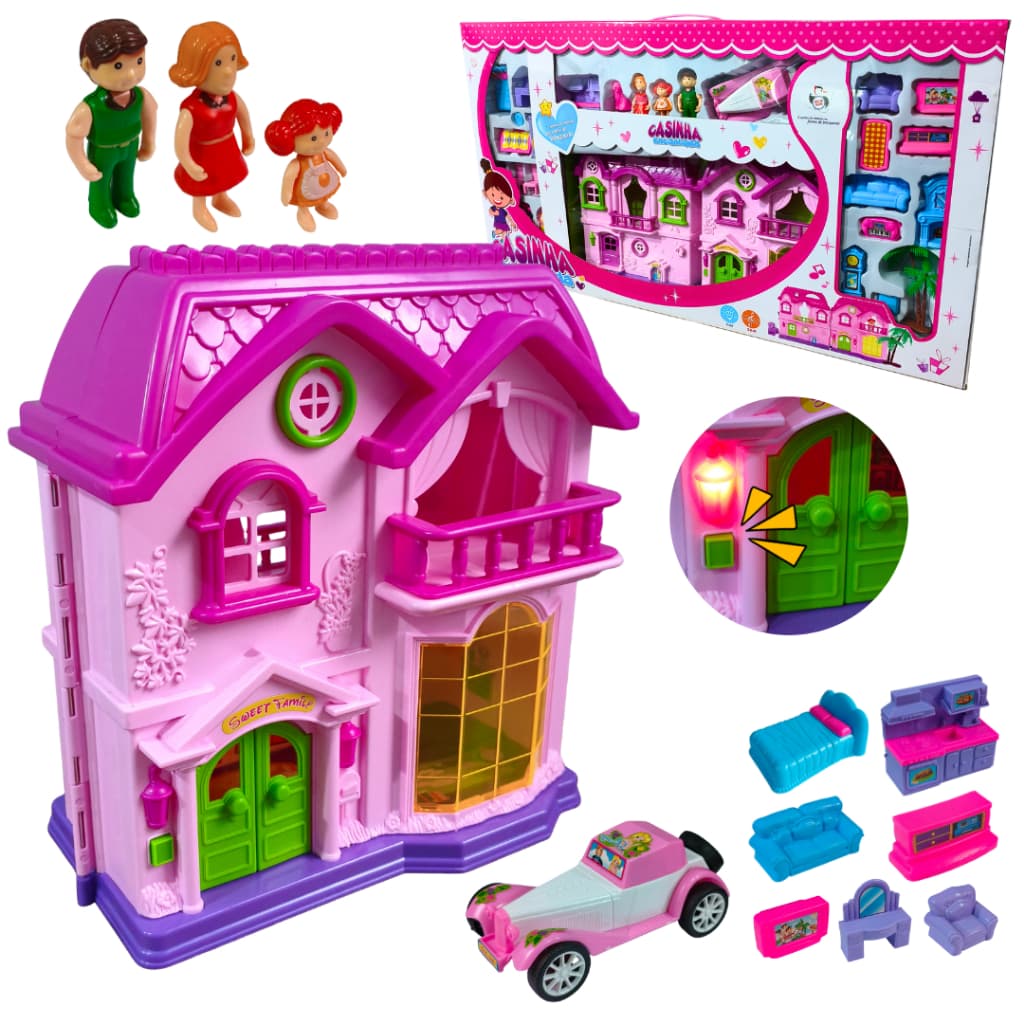 Casinha encantada de boneca com luz e som bonecos e moveis