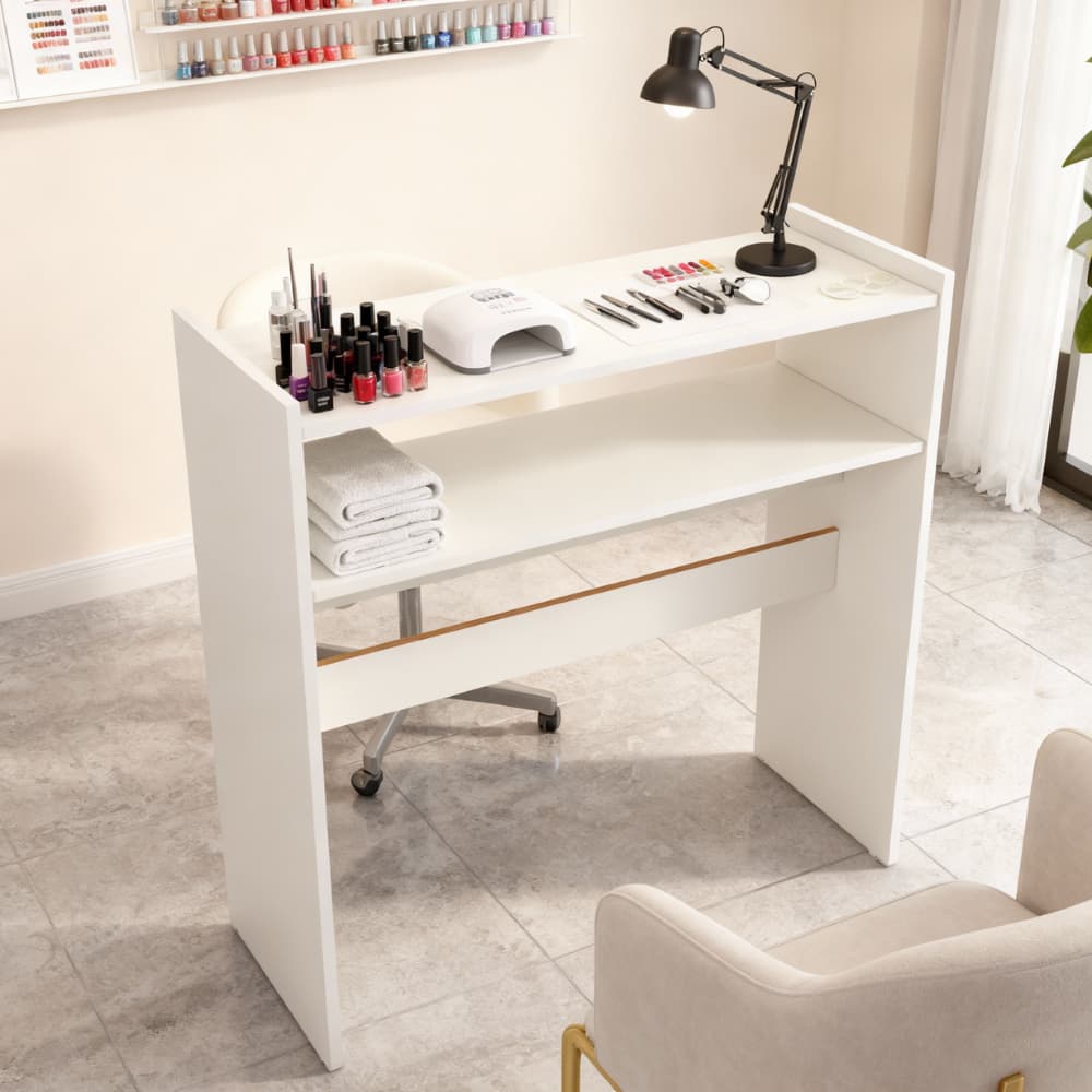 Mesa Escrivaninha Manicure Nail Designer Prateleira Organizadora Branco Salão SPA Pedicure Beleza