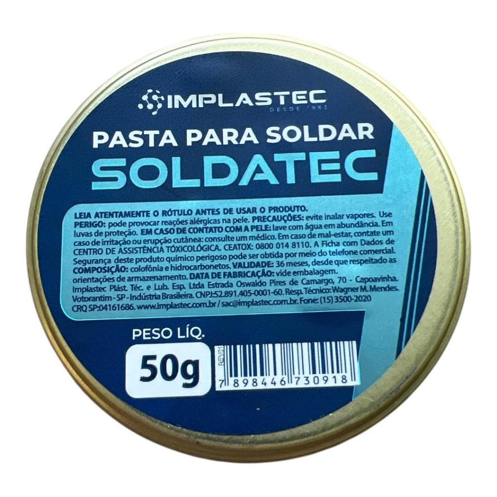 Pasta De Solda Soldatec - Implastec - Pasta Para Soldar Lata 50g