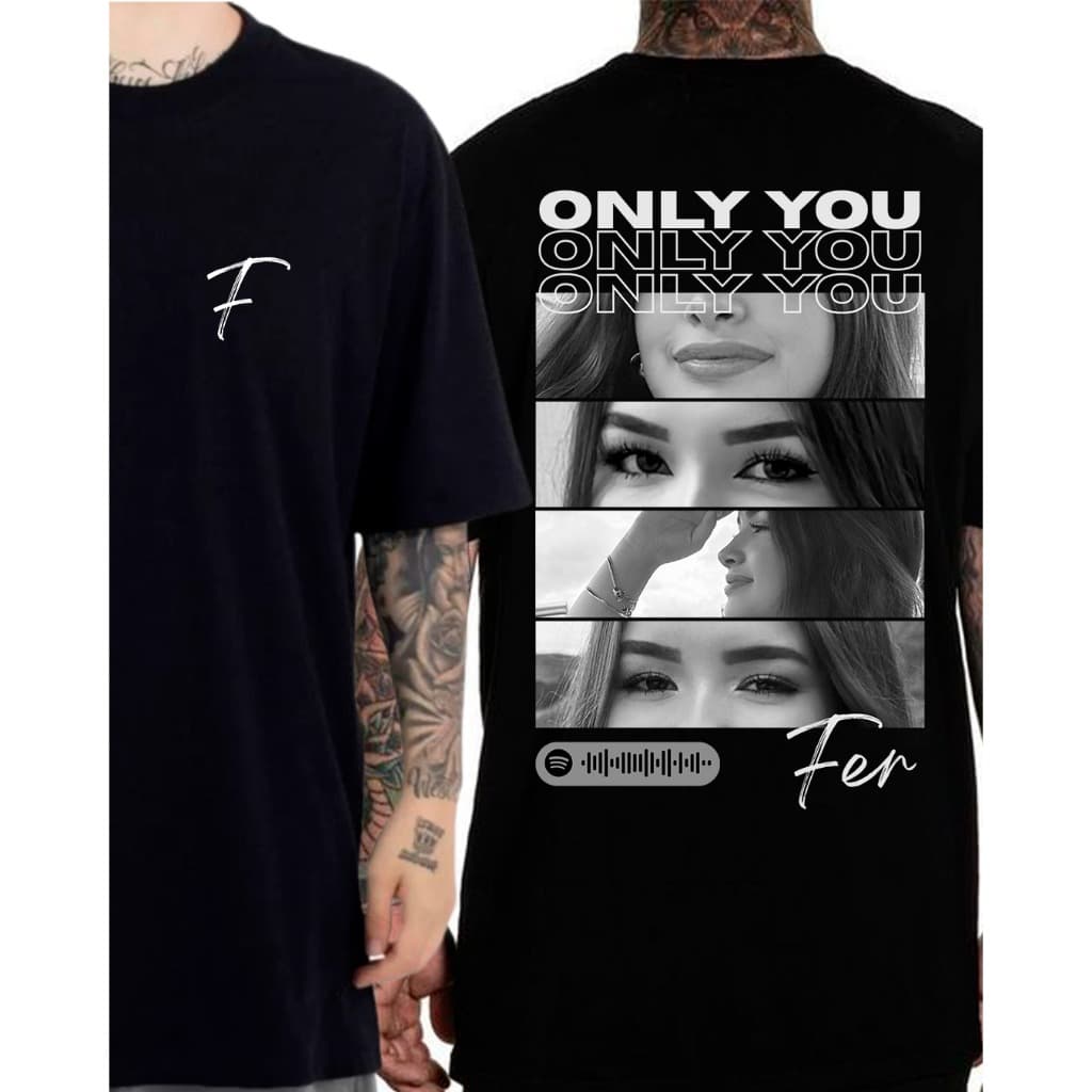 Camiseta Casal Oversized GIRLFRIEND Olhos e Olhar Only You Personalizada Spotify Nome Data 100% Algodão