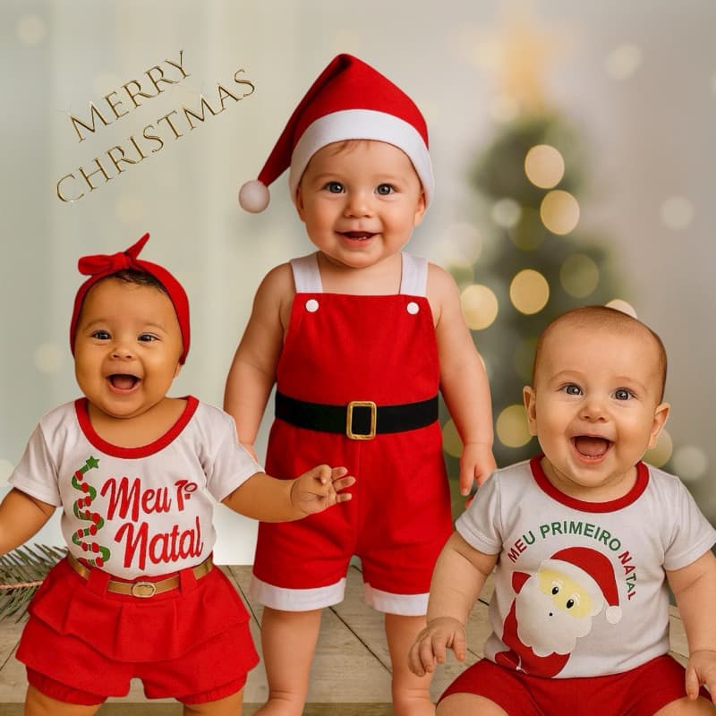 Conjunto Bebê Baby de Natal Roupa Macacão Vestido Natalino Infantil Look Menino Menina