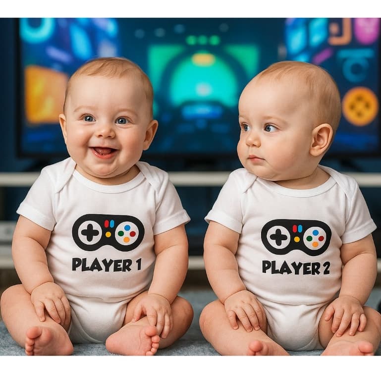 Kit Roupa De Bebe Body Bebê Gêmeos Player 1 Player 2