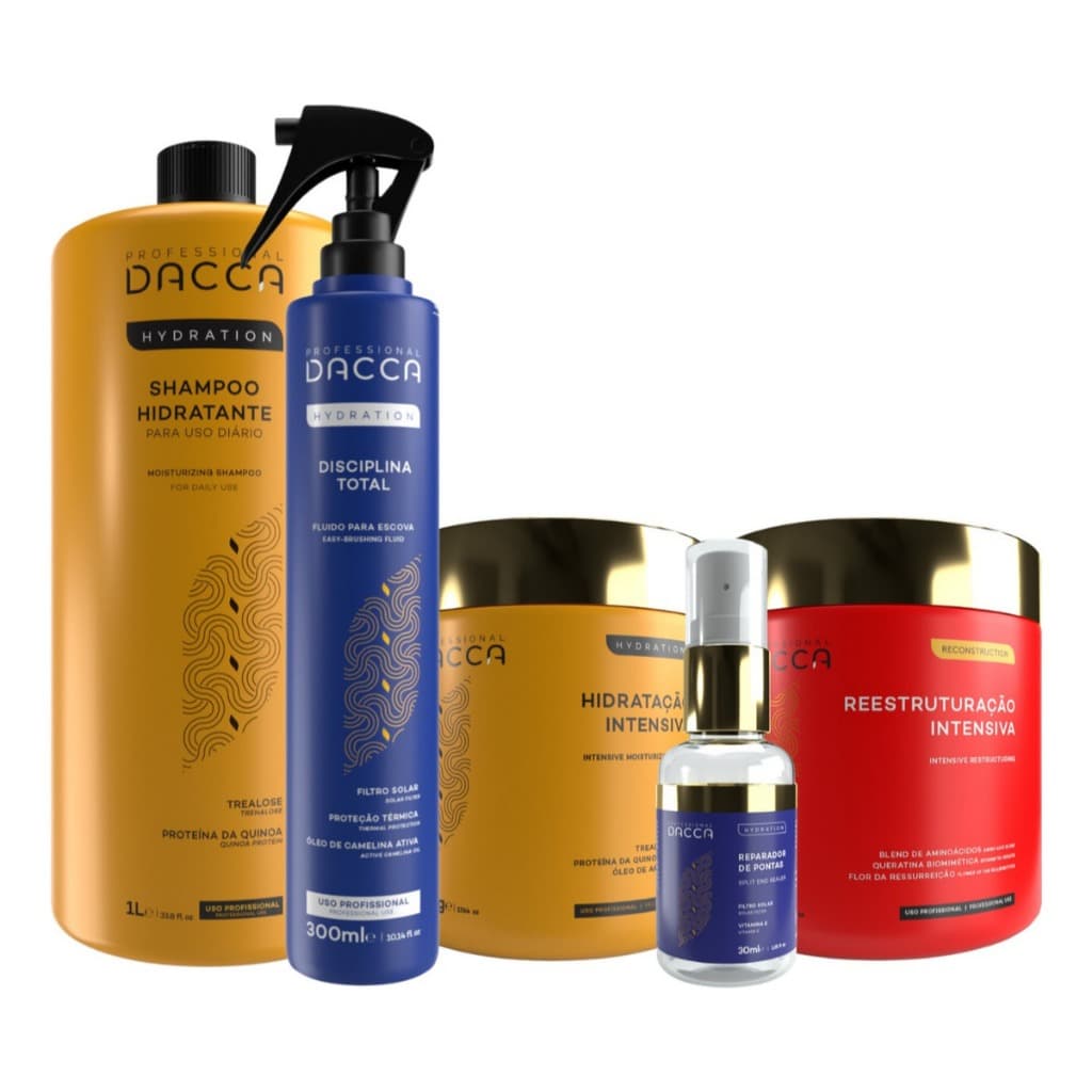 Kit Cronograma Capilar Dacca Profissional Hidratação e Reconstrução Produtos de Cabelo