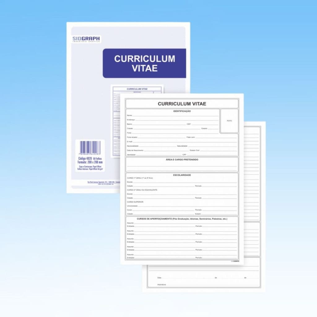 Bloco Curriculum Vitae Com Foto 50 Folhas 208X288mm Sidgraph