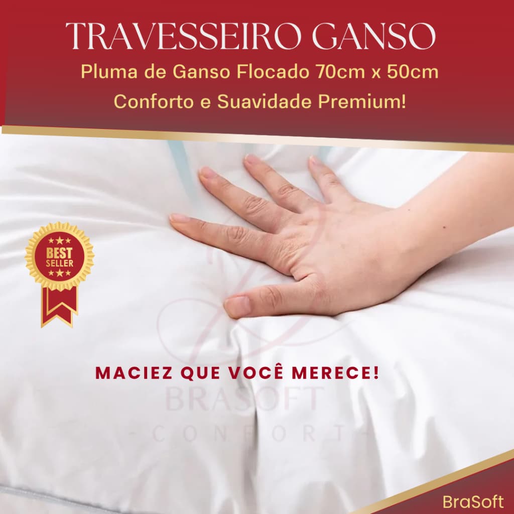 Kit Travesseiro Toque Pluma de Ganso Sintético Flocado em Espuma Descanso Antiácaro BraSoft 70x50cm