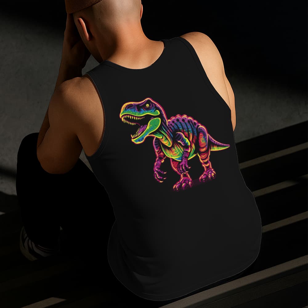 Camiseta Regata Masculina Estampada Dinossauro Colorido Algodão Estilo Conforto Diário Tamanho P GG