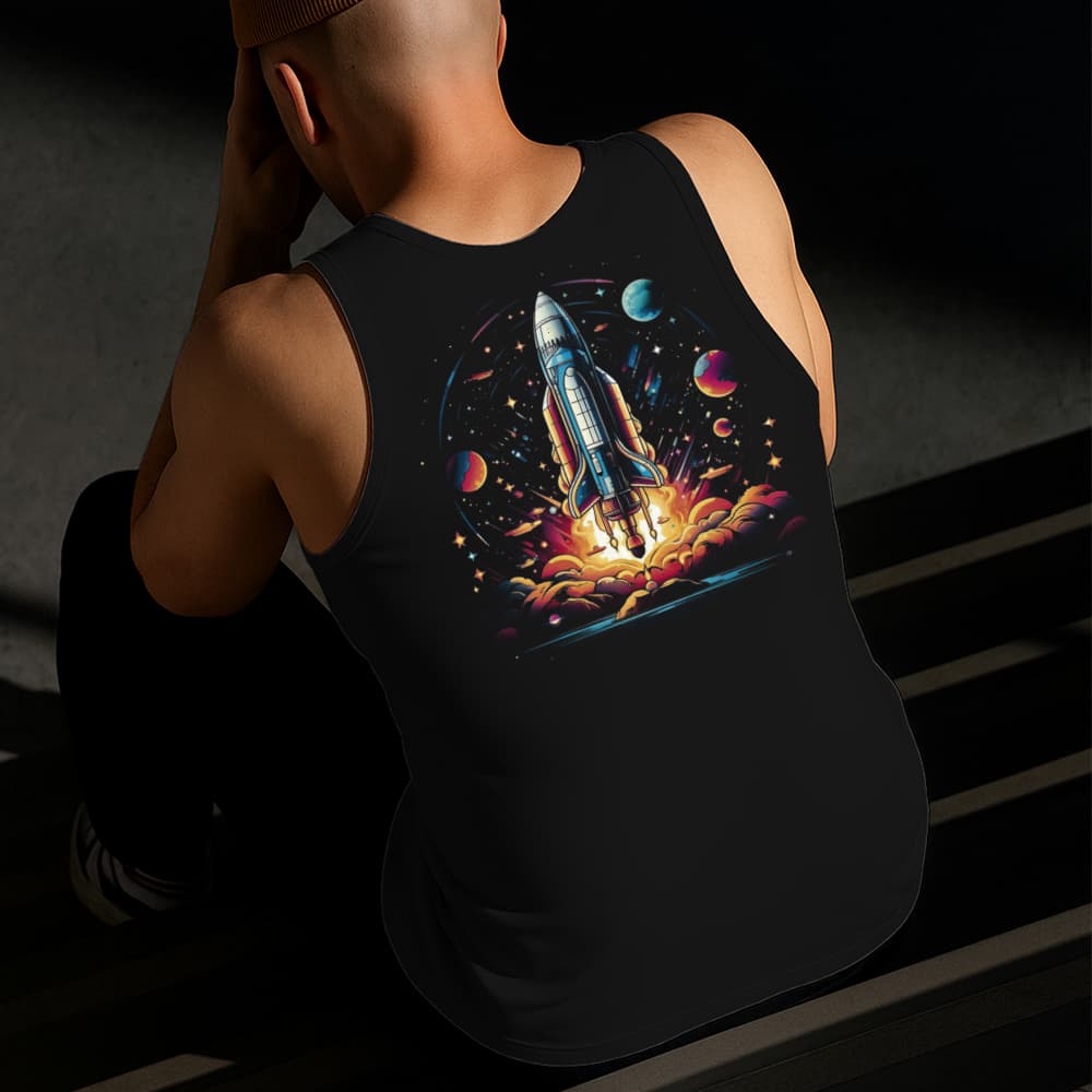 Camiseta Regata Masculina Estampada Foguete Lançando Algodão Estilo Conforto Diário Do Tamanho P GG